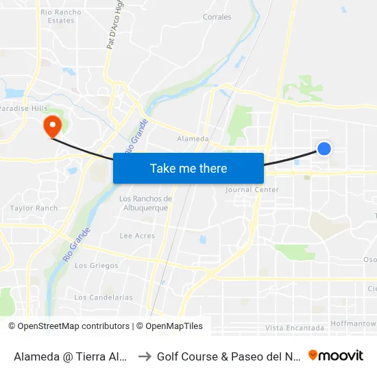Alameda @ Tierra Alegre to Golf Course & Paseo del Norte map