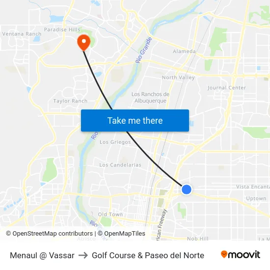 Menaul @ Vassar to Golf Course & Paseo del Norte map