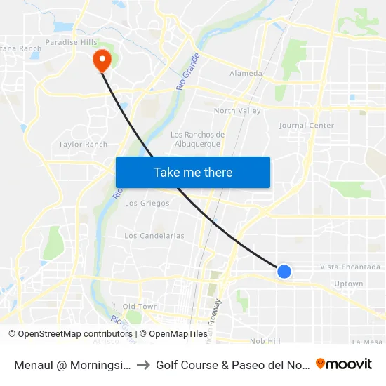Menaul @ Morningside to Golf Course & Paseo del Norte map