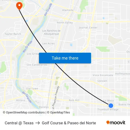 Central @ Texas to Golf Course & Paseo del Norte map