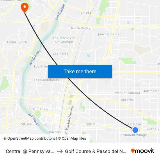 Central @ Pennsylvania to Golf Course & Paseo del Norte map