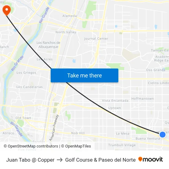 Juan Tabo @ Copper to Golf Course & Paseo del Norte map