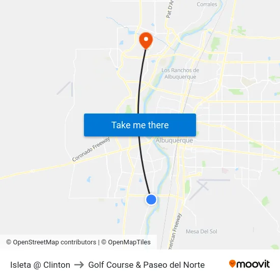 Isleta @ Clinton to Golf Course & Paseo del Norte map