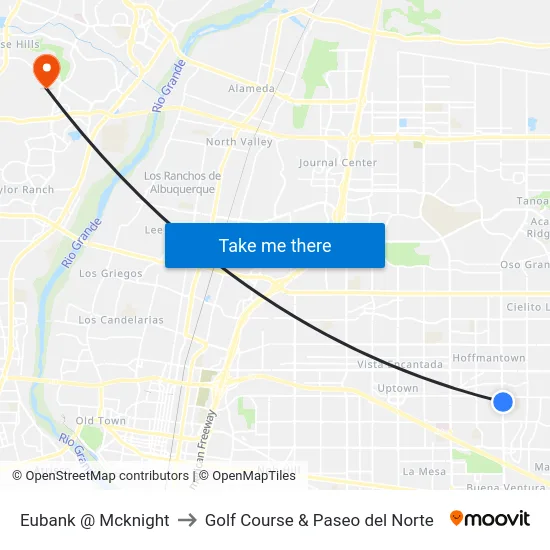 Eubank @ Mcknight to Golf Course & Paseo del Norte map