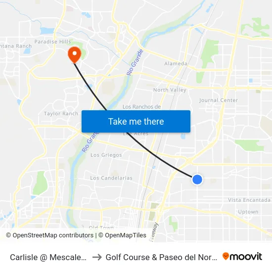 Carlisle @ Mescalero to Golf Course & Paseo del Norte map