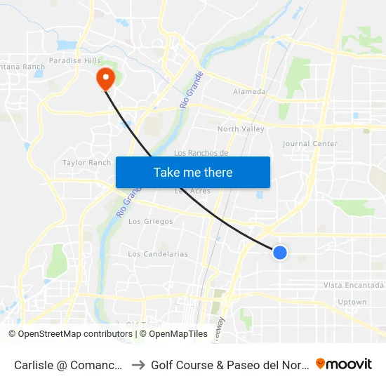 Carlisle @ Comanche to Golf Course & Paseo del Norte map