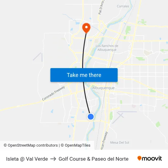 Isleta @ Val Verde to Golf Course & Paseo del Norte map