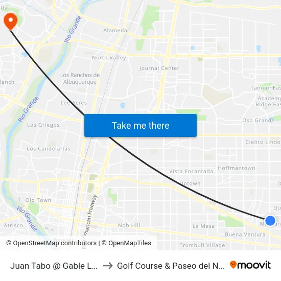 Juan Tabo @ Gable Lane to Golf Course & Paseo del Norte map