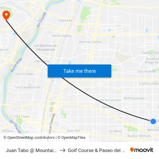 Juan Tabo @ Mountain Rd to Golf Course & Paseo del Norte map