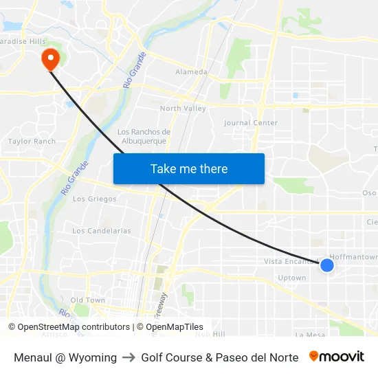 Menaul @ Wyoming to Golf Course & Paseo del Norte map
