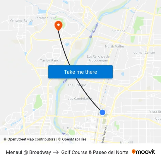 Menaul @ Broadway to Golf Course & Paseo del Norte map