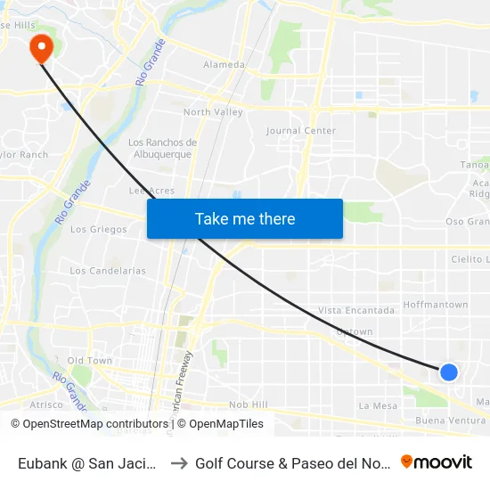 Eubank @ San Jacinto to Golf Course & Paseo del Norte map