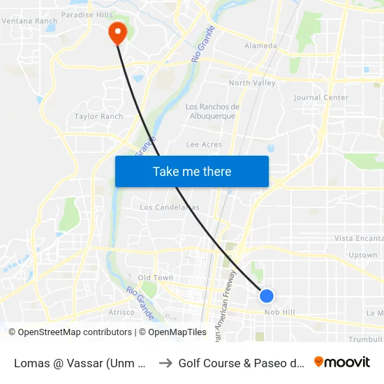 Lomas @ Vassar (Unm Hospital) to Golf Course & Paseo del Norte map