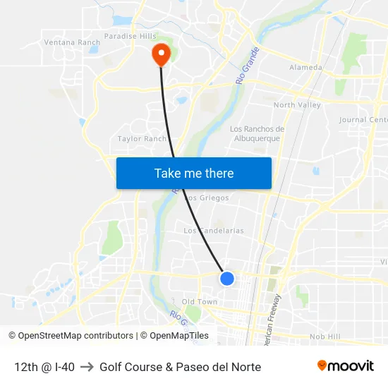 12th @ I-40 to Golf Course & Paseo del Norte map