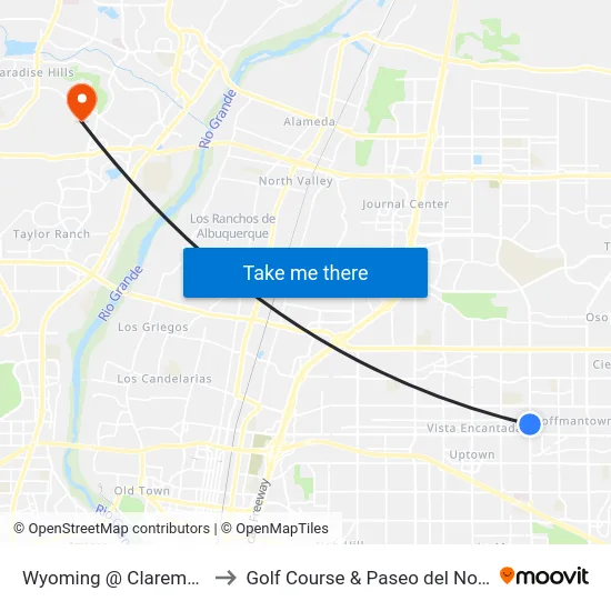 Wyoming @ Claremont to Golf Course & Paseo del Norte map