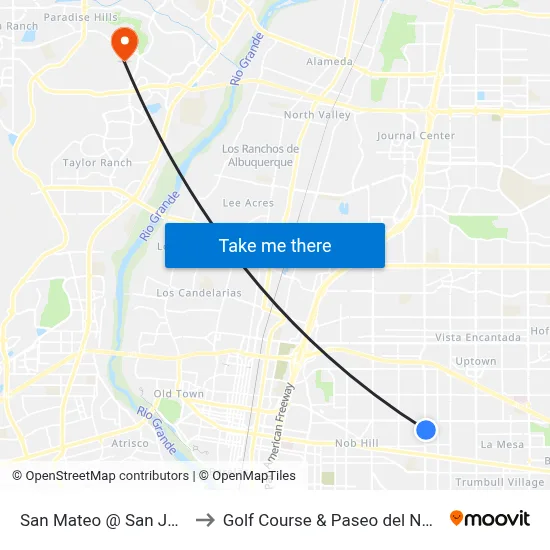 San Mateo @ San Juan to Golf Course & Paseo del Norte map
