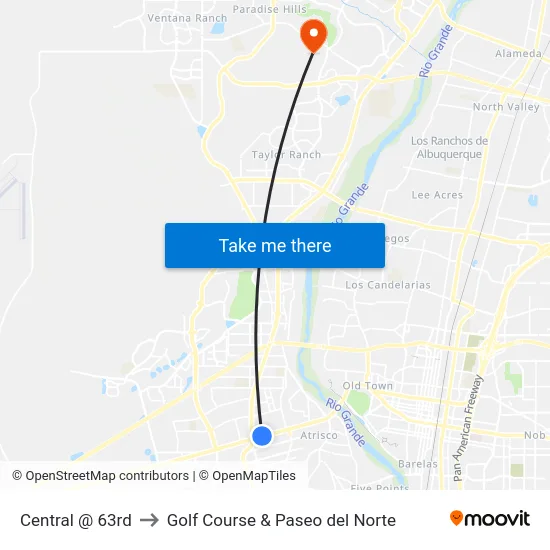 Central @ 63rd to Golf Course & Paseo del Norte map