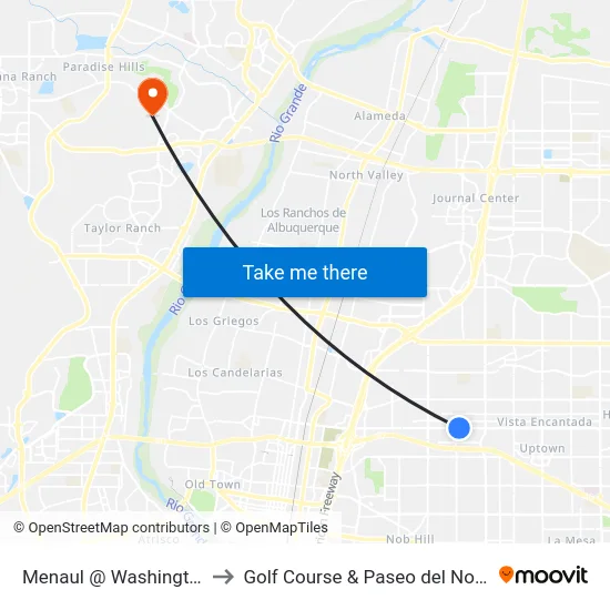 Menaul @ Washington to Golf Course & Paseo del Norte map