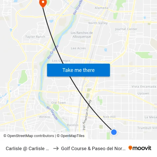 Carlisle @ Carlisle Pl. to Golf Course & Paseo del Norte map