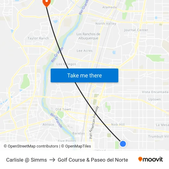Carlisle @ Simms to Golf Course & Paseo del Norte map