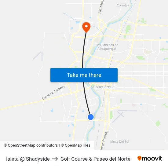 Isleta @ Shadyside to Golf Course & Paseo del Norte map