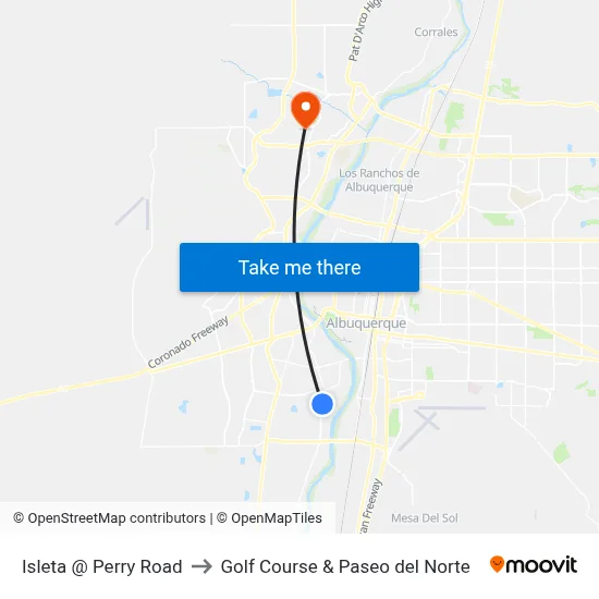 Isleta @ Perry Road to Golf Course & Paseo del Norte map
