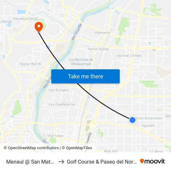 Menaul @ San Mateo to Golf Course & Paseo del Norte map