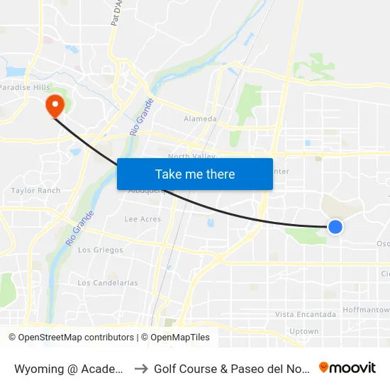 Wyoming @ Academy to Golf Course & Paseo del Norte map