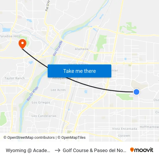 Wyoming @ Academy to Golf Course & Paseo del Norte map
