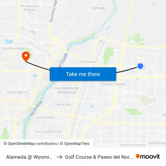 Alameda @ Wyoming to Golf Course & Paseo del Norte map