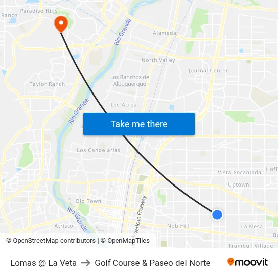 Lomas @ La Veta to Golf Course & Paseo del Norte map