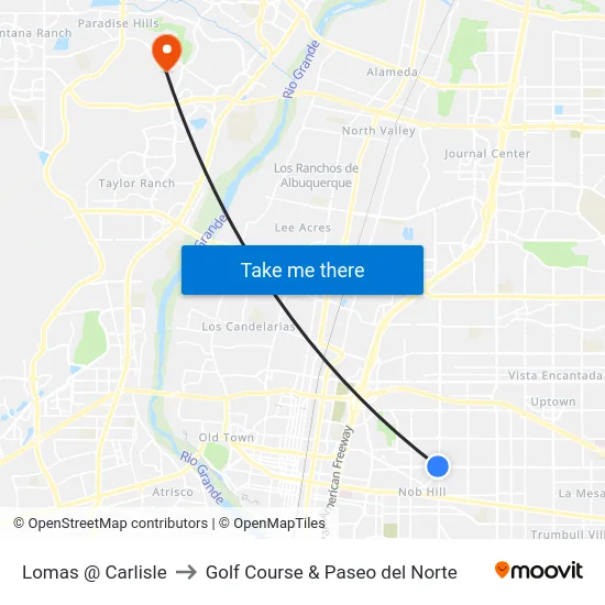 Lomas @ Carlisle to Golf Course & Paseo del Norte map