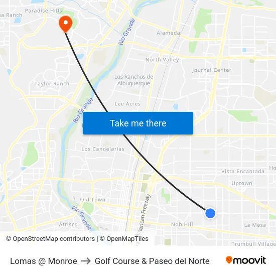 Lomas @ Monroe to Golf Course & Paseo del Norte map