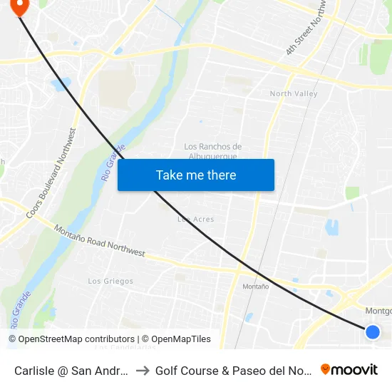 Carlisle @ San Andres to Golf Course & Paseo del Norte map
