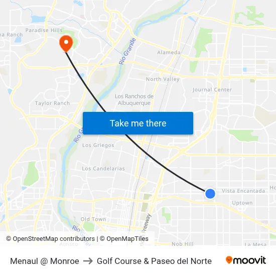 Menaul @ Monroe to Golf Course & Paseo del Norte map