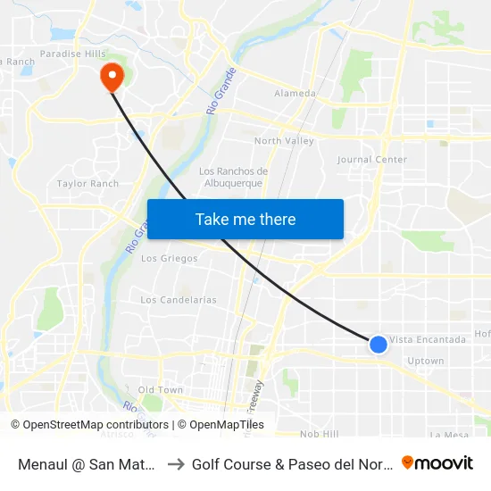Menaul @ San Mateo to Golf Course & Paseo del Norte map