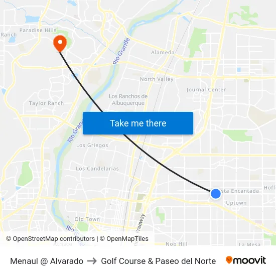 Menaul @ Alvarado to Golf Course & Paseo del Norte map