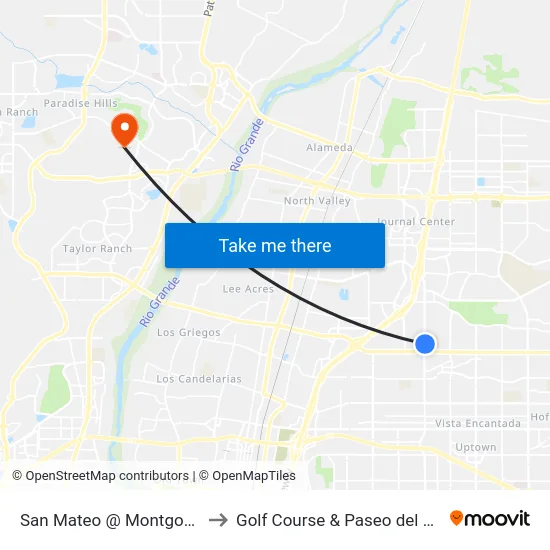 San Mateo @ Montgomery to Golf Course & Paseo del Norte map