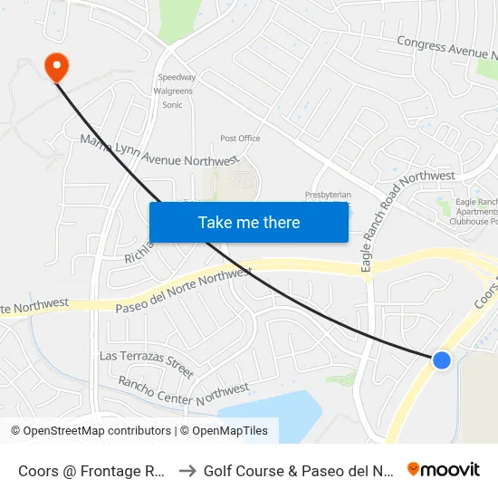 Coors @ Frontage Road to Golf Course & Paseo del Norte map