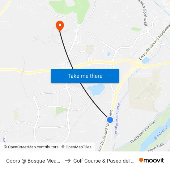 Coors @ Bosque Meadows to Golf Course & Paseo del Norte map