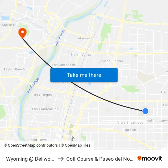 Wyoming @ Dellwood to Golf Course & Paseo del Norte map