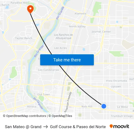 San Mateo @ Grand to Golf Course & Paseo del Norte map