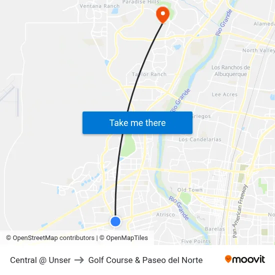 Central @ Unser to Golf Course & Paseo del Norte map