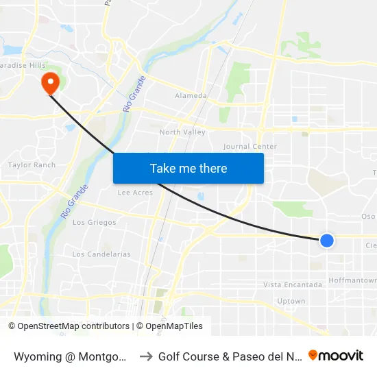 Wyoming @ Montgomery to Golf Course & Paseo del Norte map