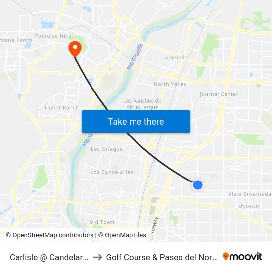 Carlisle @ Candelaria to Golf Course & Paseo del Norte map