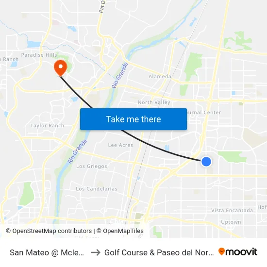 San Mateo @ Mcleod to Golf Course & Paseo del Norte map