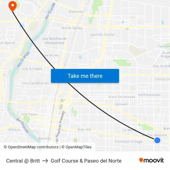 Central @ Britt to Golf Course & Paseo del Norte map