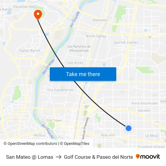 San Mateo @ Lomas to Golf Course & Paseo del Norte map