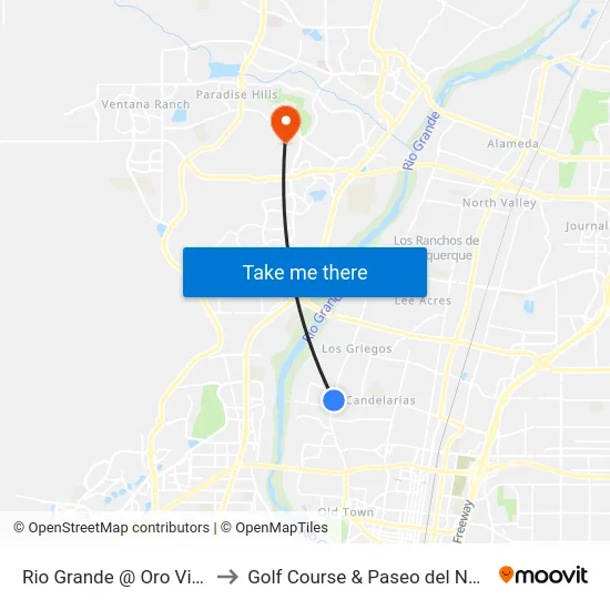 Rio Grande @ Oro Vista to Golf Course & Paseo del Norte map