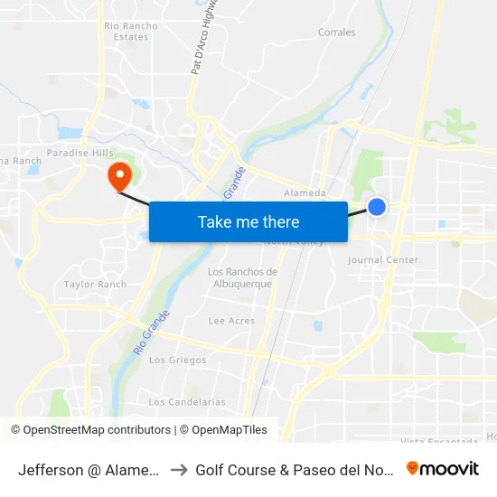 Jefferson @ Alameda to Golf Course & Paseo del Norte map